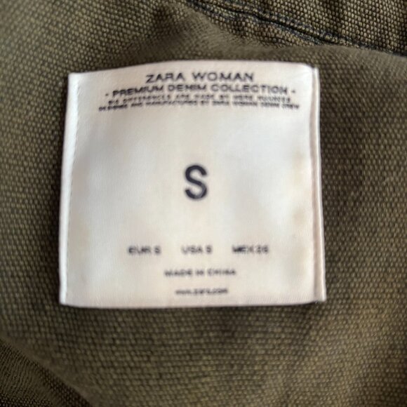 Zara Woman Sz S Denim Collection Cotton Canvas Olive Drab Grommet Detail Shirt - Picture 7 of 7